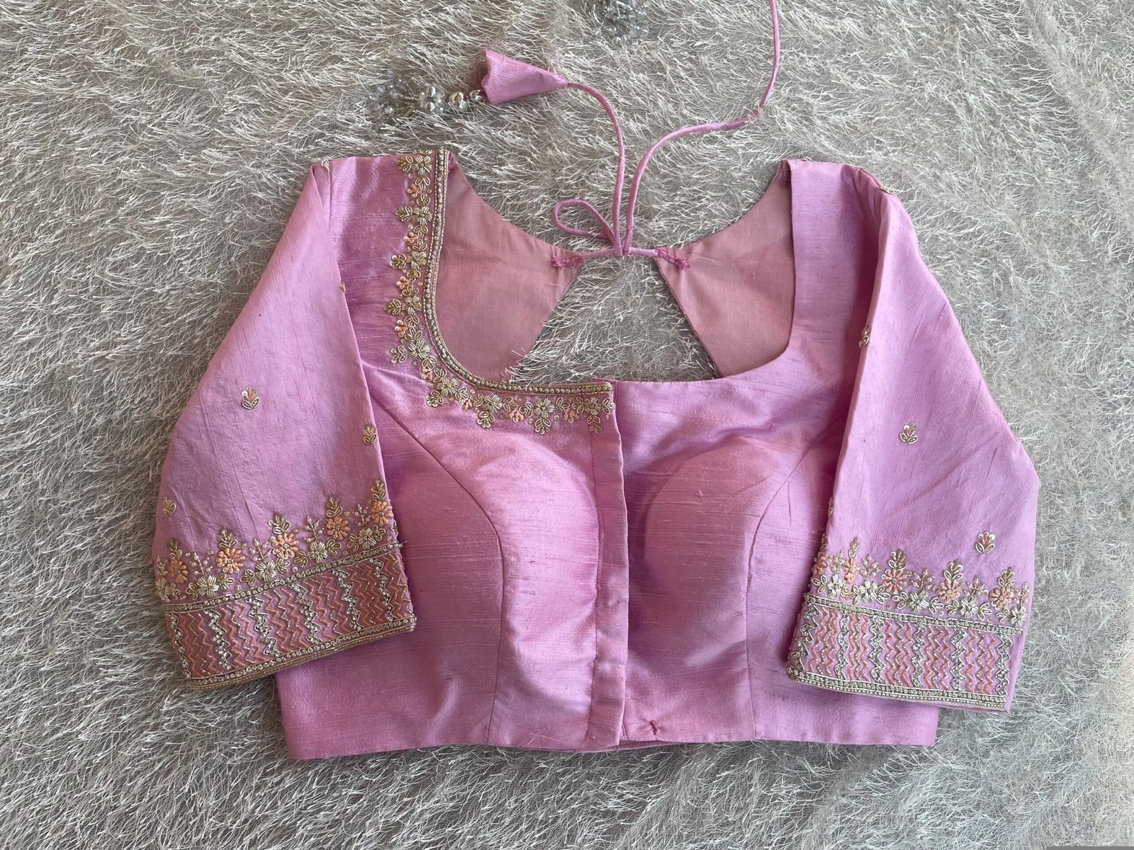 Pure silk hand embroidery blouse/saree maggam light pink blouse/pink saree blouse/hand embroidered blouse/pink ready made blouse zardosi usa