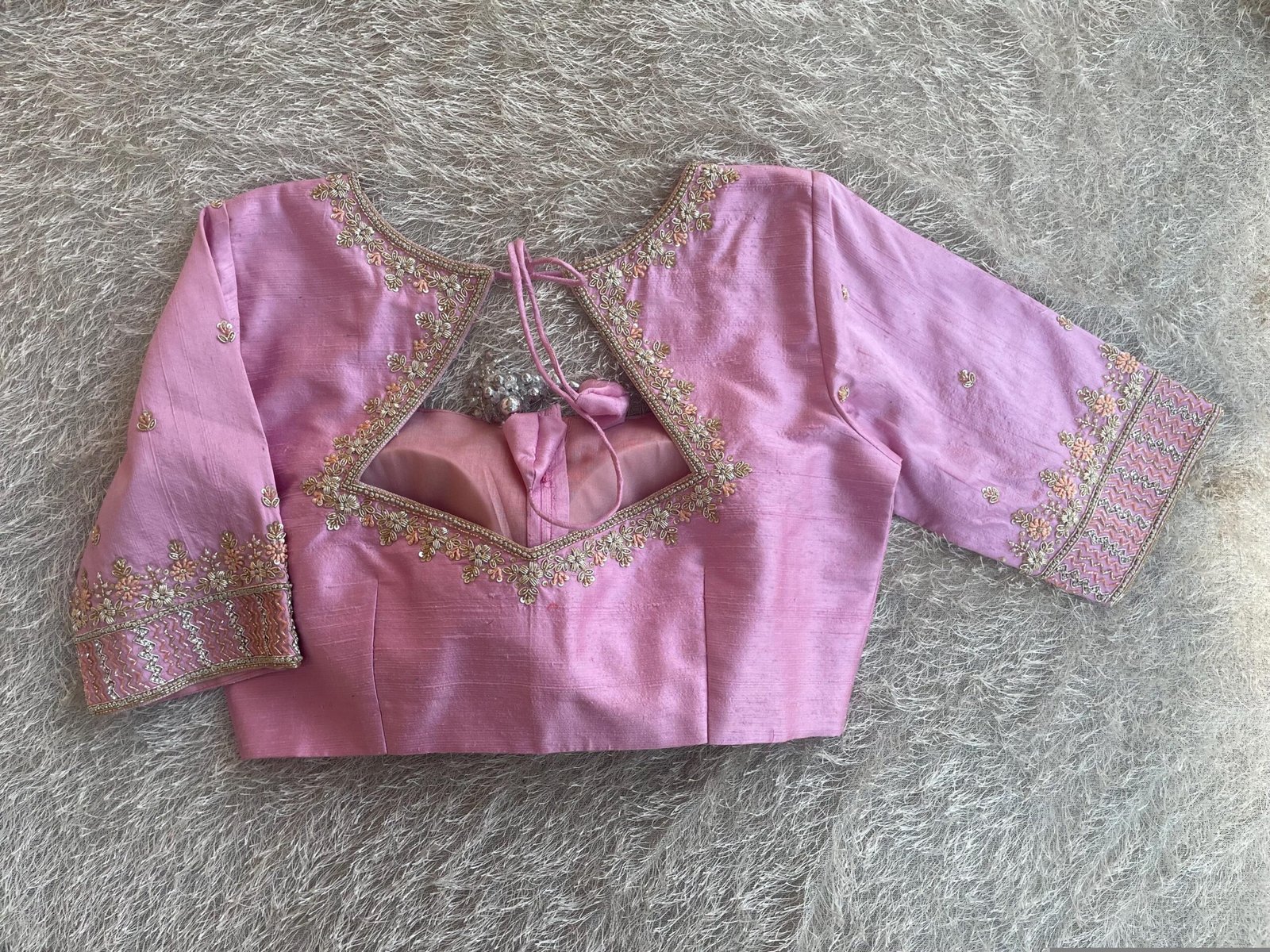Pure silk hand embroidery blouse/saree maggam light pink blouse/pink saree blouse/hand embroidered blouse/pink ready made blouse zardosi usa