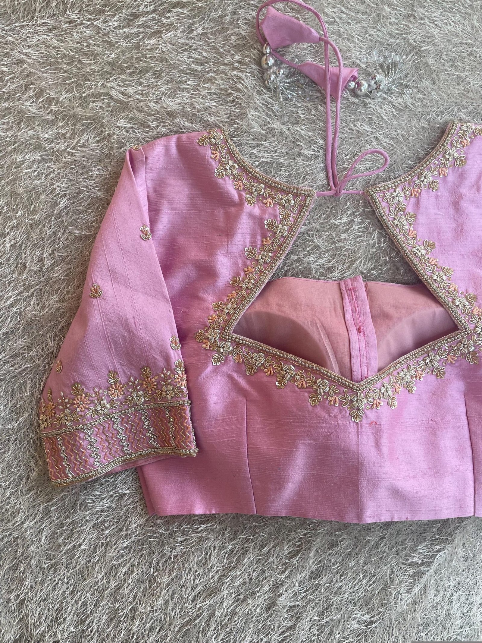 Pure silk hand embroidery blouse/saree maggam light pink blouse/pink saree blouse/hand embroidered blouse/pink ready made blouse zardosi usa