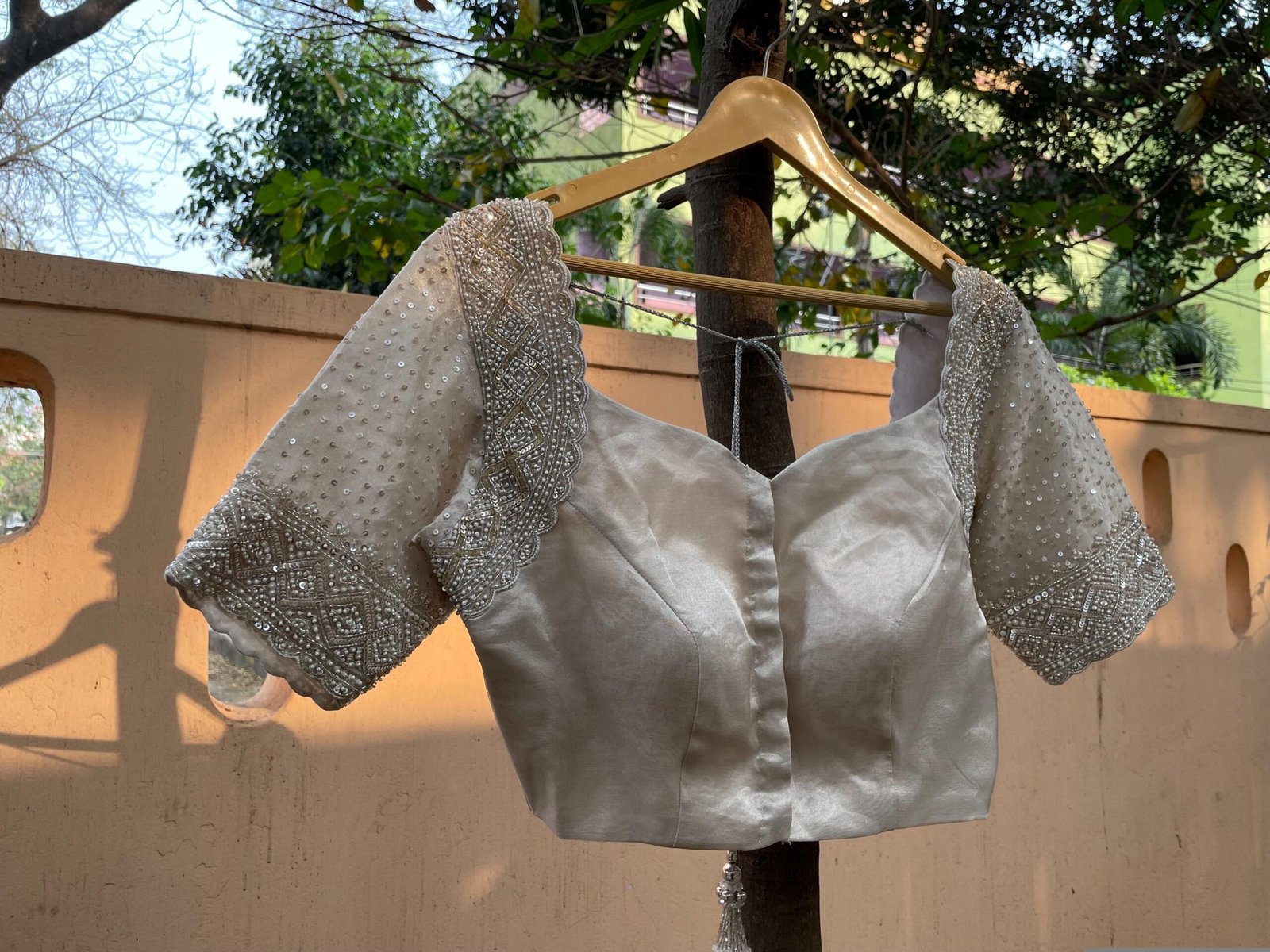 Hand Embroidered Zardosi Blouse: Silver Tissue Silk Sleeveless Crop Top/silver Maggam blouse,handwork blouse,mix and match blouse,silver usa