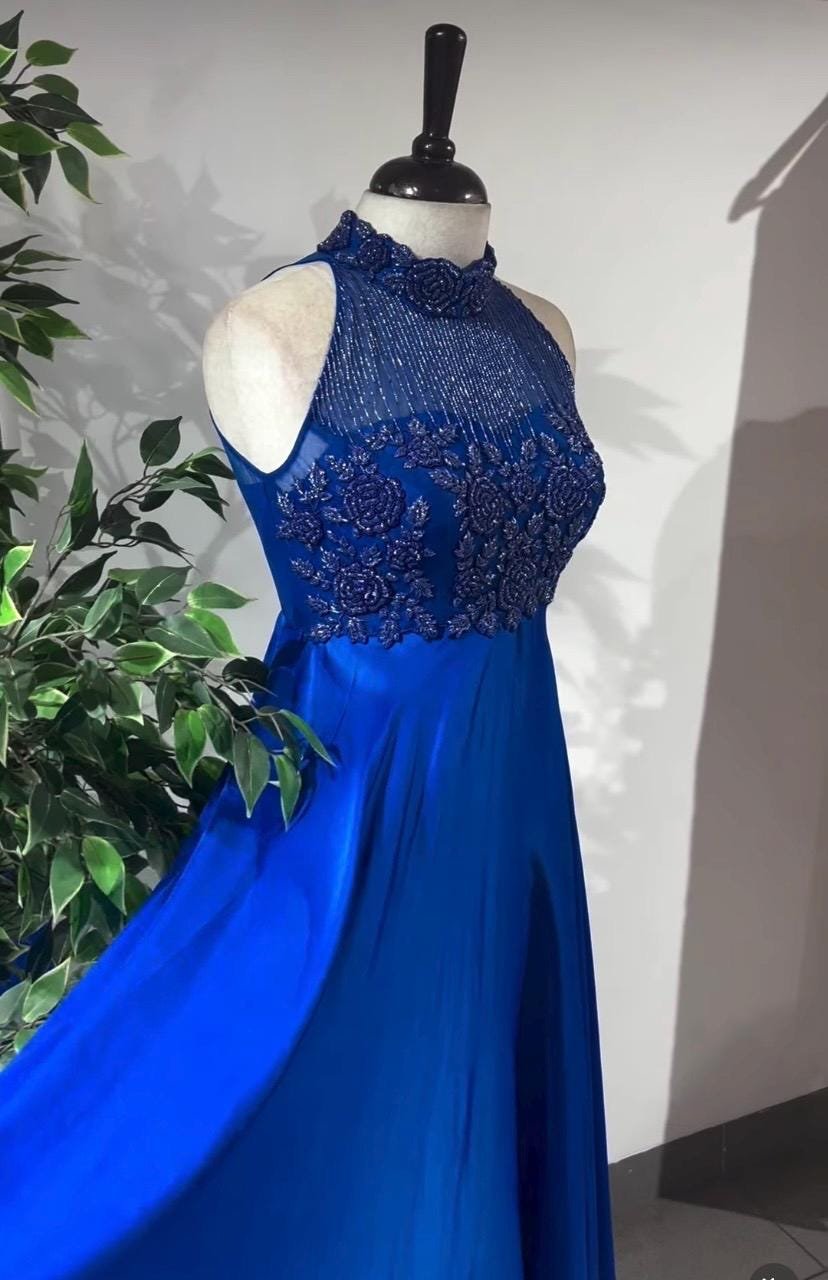 Blue Anarkali suit usa/hand embroidery anarkali kurta/royal blue anarkali dress/ sleeveless dress anarkali/Indian dresses/blue anarkali USA