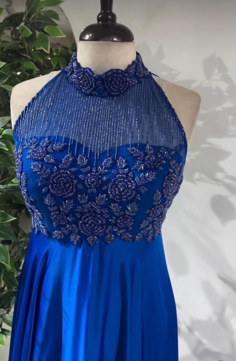 Blue Anarkali suit usa/hand embroidery anarkali kurta/royal blue anarkali dress/ sleeveless dress anarkali/Indian dresses/blue anarkali USA