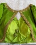 Hand Embroidered Zardosi Blouse: Parrot Green Raw Silk Saree Top,green maggam blouse,mehendi green blouse,mix and match blouse,plus size usa