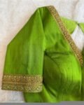 Hand Embroidered Zardosi Blouse: Parrot Green Raw Silk Saree Top,green maggam blouse,mehendi green blouse,mix and match blouse,plus size usa