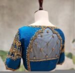 pure silk hand embroidery blouse/blue maggam blouse /raw silk zardosi blouse/blue hand embroidered blouse/designer readymade handwork blouse