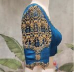 pure silk hand embroidery blouse/blue maggam blouse /raw silk zardosi blouse/blue hand embroidered blouse/designer readymade handwork blouse