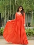 Orange Georgette Anarkali Suit: Hand Embroidered Anarkali Dress,orange anarkali kurta,simple anarkali dress,festive outfit,handwork kurta us