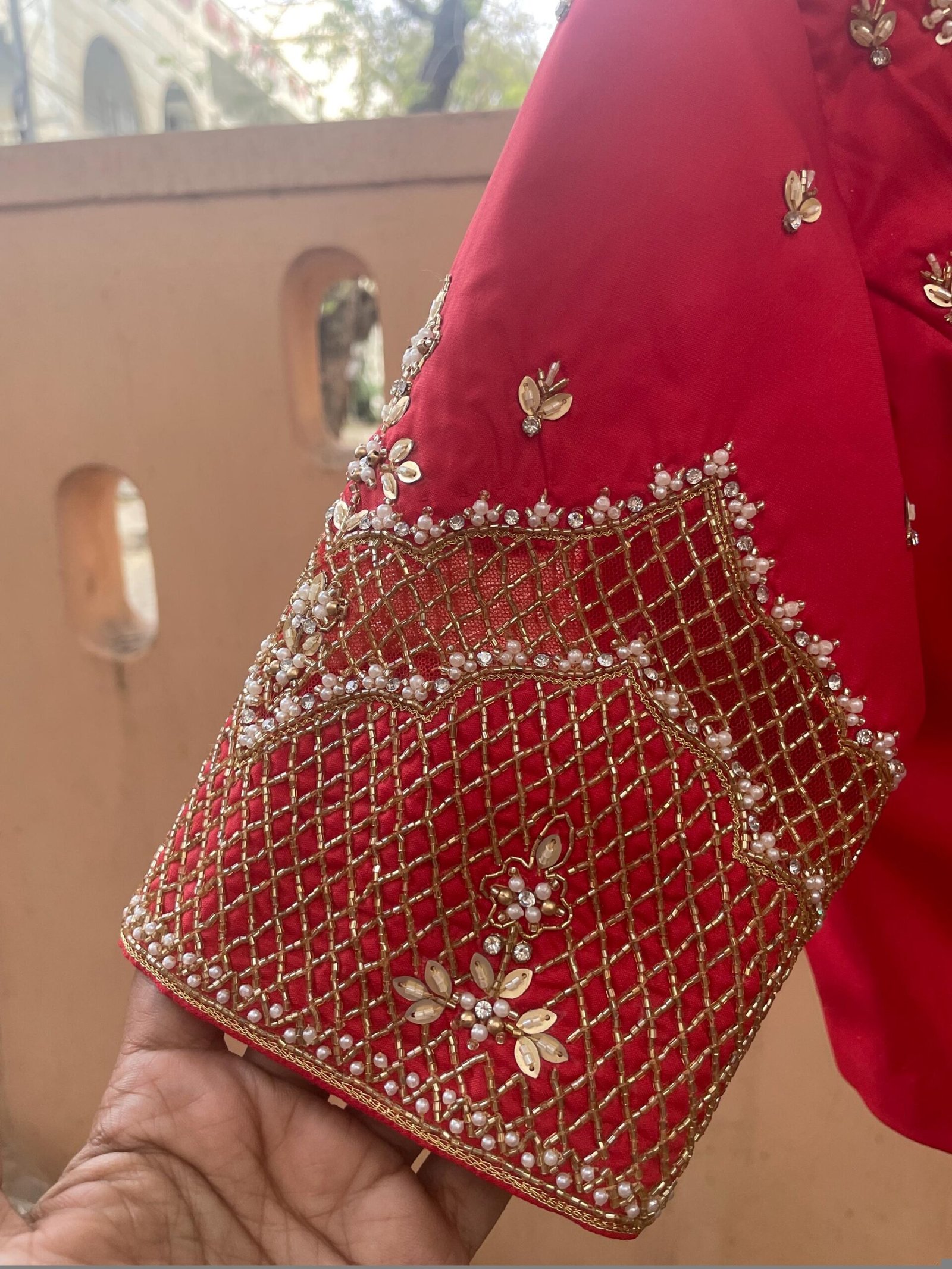 Hand Embroidered Zardosi Silk Blouse: Maroon Red Saree Top