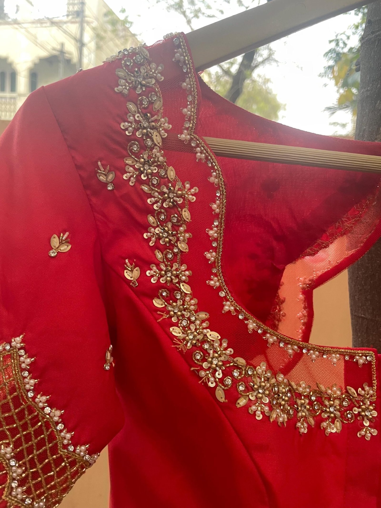 Hand Embroidered Zardosi Silk Blouse: Maroon Red Saree Top