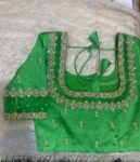 Hand Embroidered Zardosi Blouse: Parrot Green Raw Silk Saree Top,green maggam blouse,mehendi green blouse,mix and match blouse,plus size usa