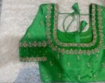Hand Embroidered Zardosi Blouse: Parrot Green Raw Silk Saree Top,green maggam blouse,mehendi green blouse,mix and match blouse,plus size usa