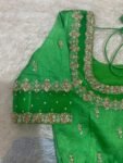 Hand Embroidered Zardosi Blouse: Parrot Green Raw Silk Saree Top,green maggam blouse,mehendi green blouse,mix and match blouse,plus size usa