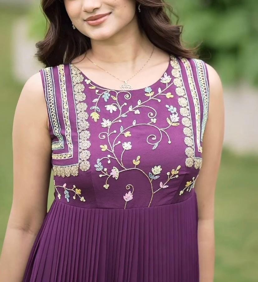 Hand embroidered Anarkali dress/purple anarkali suit set/purple hand work anarkali USA/Indian dresses/purple full sleeves embroidered Anarka