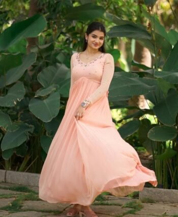 Peach Georgette Anarkali Suit: Hand Embroidered Anarkali Dress,peach anarkali kurta,simple anarkali dress,festive outfit,handwork kurta us