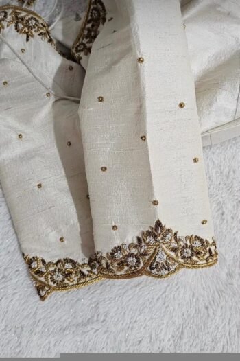 pure silk hand embroidery blouse/modern maggam blouse/multi colored cream zardosi blouse/hand embroidered blouse/off white ready made blouse