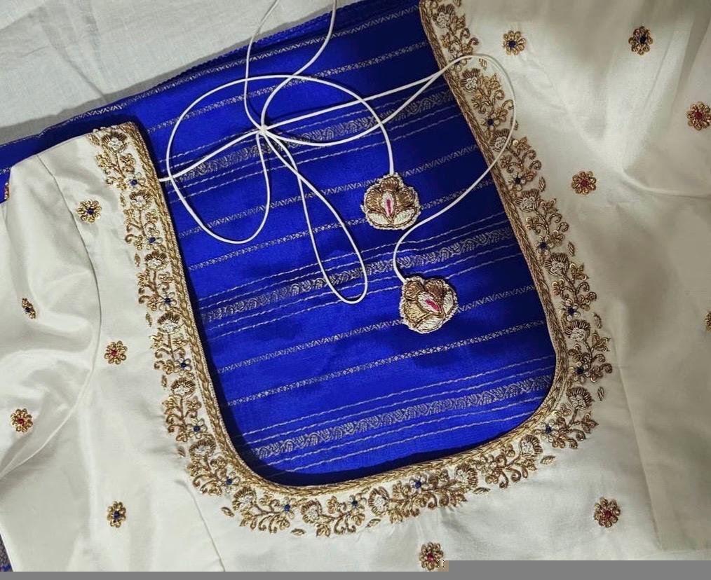 pure silk hand embroidery blouse/modern maggam blouse/multi colored cream zardosi blouse/hand embroidered blouse/off white ready made blouse