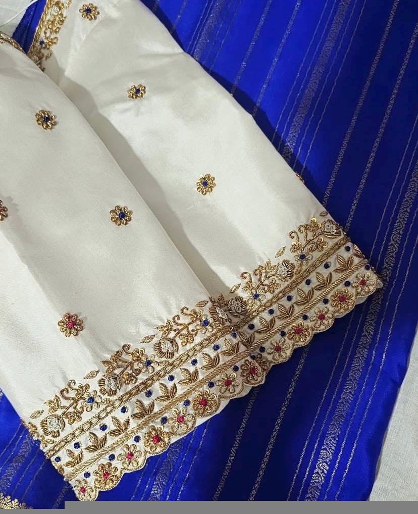 pure silk hand embroidery blouse/modern maggam blouse/multi colored cream zardosi blouse/hand embroidered blouse/off white ready made blouse