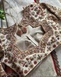 pure silk hand embroidery blouse/cream saree maggam blouse/raw silk zardosi blouse/hand embroidered blouse/cream ready made blouse zardosi