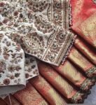 pure silk hand embroidery blouse/cream saree maggam blouse/raw silk zardosi blouse/hand embroidered blouse/cream ready made blouse zardosi