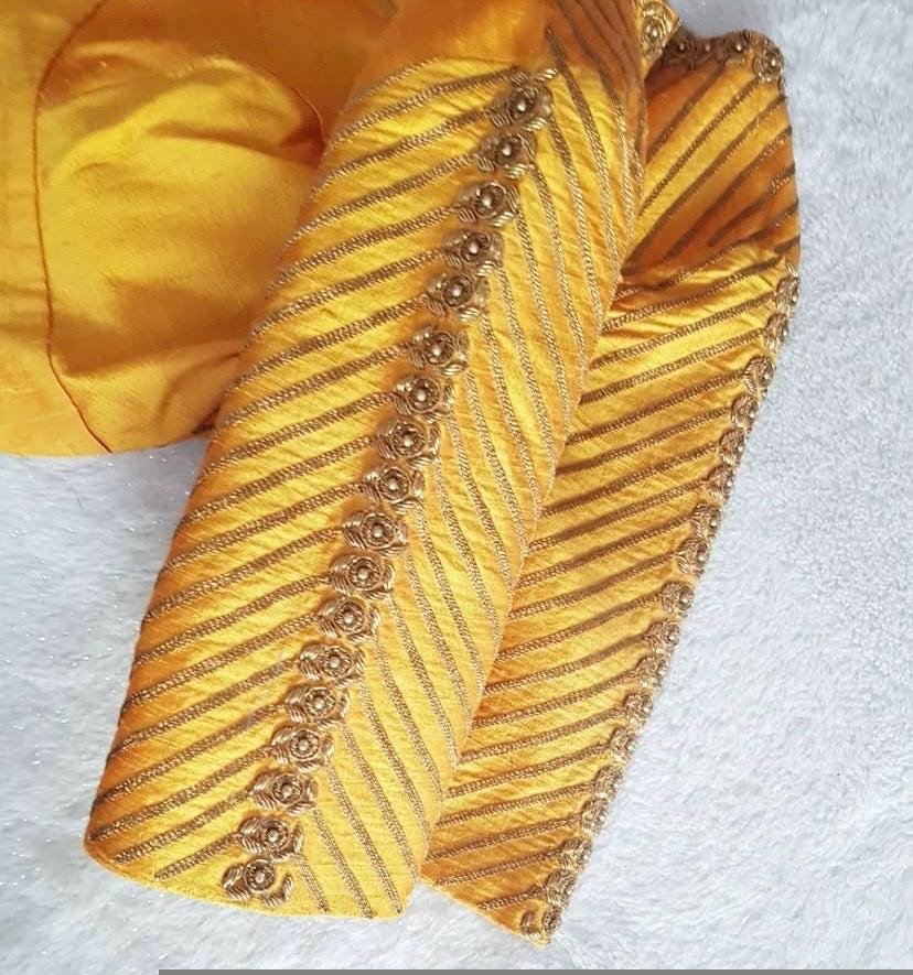 Yellow hand embroidery blouse/orange saree maggam blouse/yellow zardosi blouse/hand embroidered blouse/ready made blouse/hand work blouses