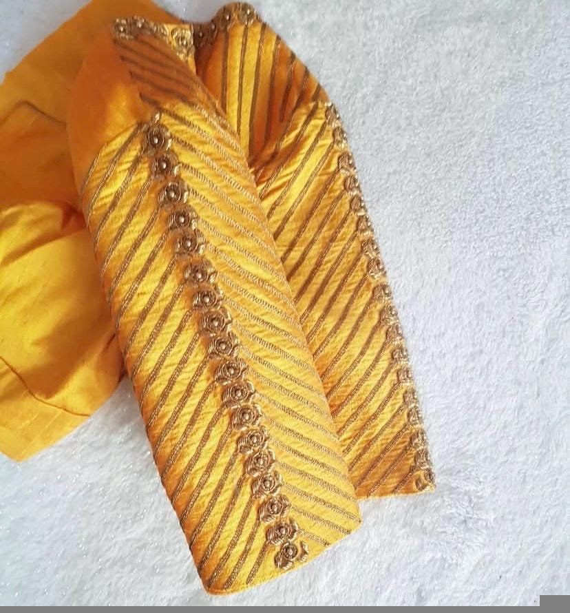 Yellow hand embroidery blouse/orange saree maggam blouse/yellow zardosi blouse/hand embroidered blouse/ready made blouse/hand work blouses