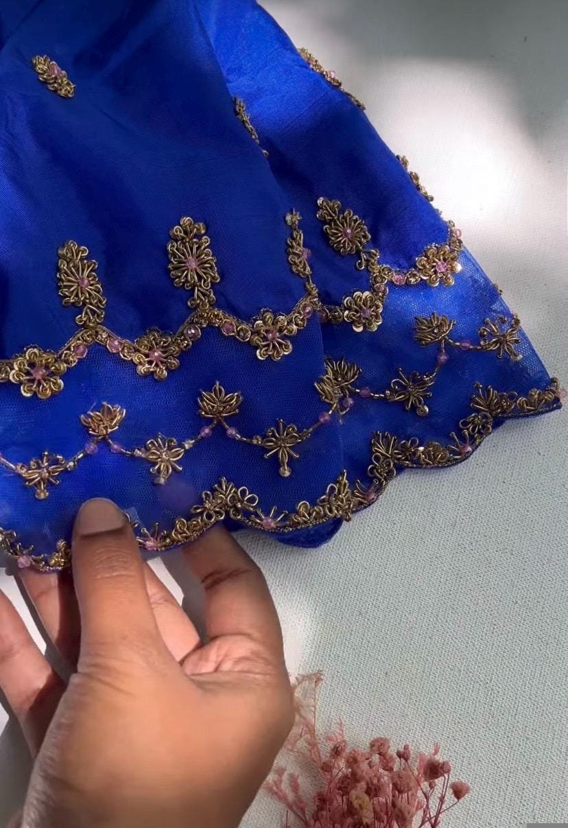 Blue Silk Hand Embroidered Blouse: Zardosi Maggam hand Work, blue maggam blouse,mix and match blosue,plus size blouse,royal blue blouse usa,