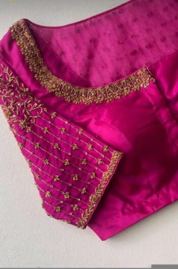 Hand Embroidered Zardosi Silk Blouse:  Pink Maggam Work,hand work blouse, 42 size blouse, pink mix and match blouse, pink saree blouse
