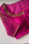 Hand Embroidered Zardosi Silk Blouse:  Pink Maggam Work,hand work blouse, 42 size blouse, pink mix and match blouse, pink saree blouse