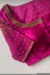 Hand Embroidered Zardosi Silk Blouse:  Pink Maggam Work,hand work blouse, 42 size blouse, pink mix and match blouse, pink saree blouse USA