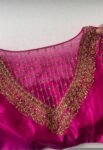 Hand Embroidered Zardosi Silk Blouse:  Pink Maggam Work,hand work blouse, 42 size blouse, pink mix and match blouse, pink saree blouse USA