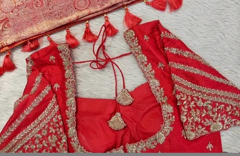 Red Silk Zardosi Embroidered Saree Blouse: Hand-Embroidered Maggam Work,red saree blouse,plus size blouses,mix and match blouses,red blouse