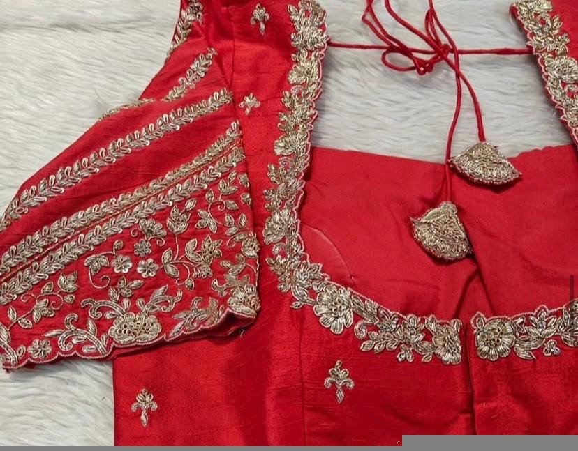 Red Silk Zardosi Embroidered Saree Blouse: Hand-Embroidered Maggam Work,red saree blouse,plus size blouses,mix and match blouses,red blouse