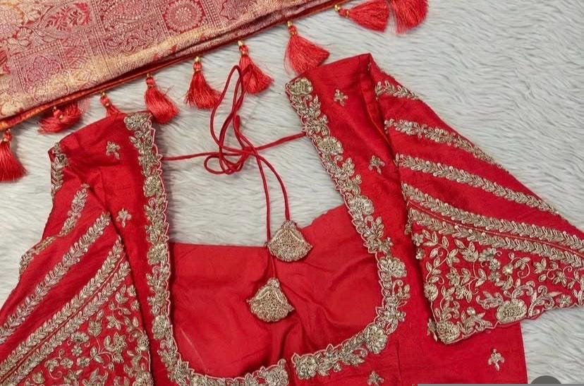 Red Silk Zardosi Embroidered Saree Blouse: Hand-Embroidered Maggam Work,red saree blouse,plus size blouses,mix and match blouses,red blouse