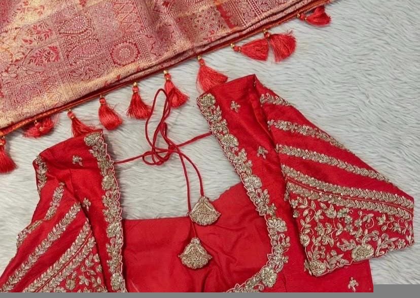 Red Silk Zardosi Embroidered Saree Blouse: Hand-Embroidered Maggam Work,red saree blouse,plus size blouses,mix and match blouses,red blouse