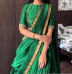 Women’s lehenga Set/green crop top lehenga / Indian crop top skirt USA/pure Mangalgiri pattu lehenga choli/green half saree with dupatta/