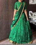 Women’s lehenga Set/green crop top lehenga / Indian crop top skirt USA/pure Mangalgiri pattu lehenga choli/green half saree with dupatta/