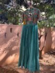 Hand-Painted Kalamkari Anarkali Dress with Dupatta:blue Silk Embroidered Gown,blue hand painted Kalamkari gown,Anarkali dress Kalamkari usa