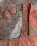 pure silk hand embroidery blouse/peach maggam blouse/peach hand embroidered blouse/peach ready made blouse zardosi/peach orange blouse usa
