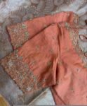 pure silk hand embroidery blouse/peach maggam blouse/peach hand embroidered blouse/peach ready made blouse zardosi/peach orange blouse usa