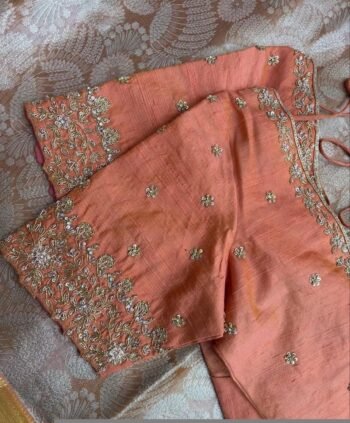 pure silk hand embroidery blouse/peach maggam blouse/peach hand embroidered blouse/peach ready made blouse zardosi/peach orange blouse