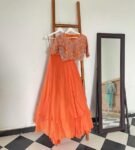 Orange Hand-Embroidered Lehenga Set: Indian Wedding Party Dress,cocktail lehenga,orange lehenga,teens lehenga,ruffle dupatta,lehenga set usa