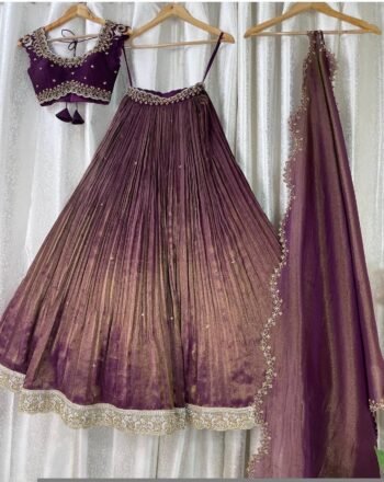 Hand Embroidered Kalamkari Lehenga Set: Red Silk Crop Top, Tissue Dupatta, half saree lehenga, teens Lehenga,tissue lehenga set,wedding dres