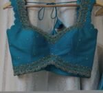 Hand Embroidered Kalamkari Lehenga Set/blue Silk Crop Top, Tissue Dupatta, half saree lehenga, teens Lehenga,tissue lehenga set,wedding dres