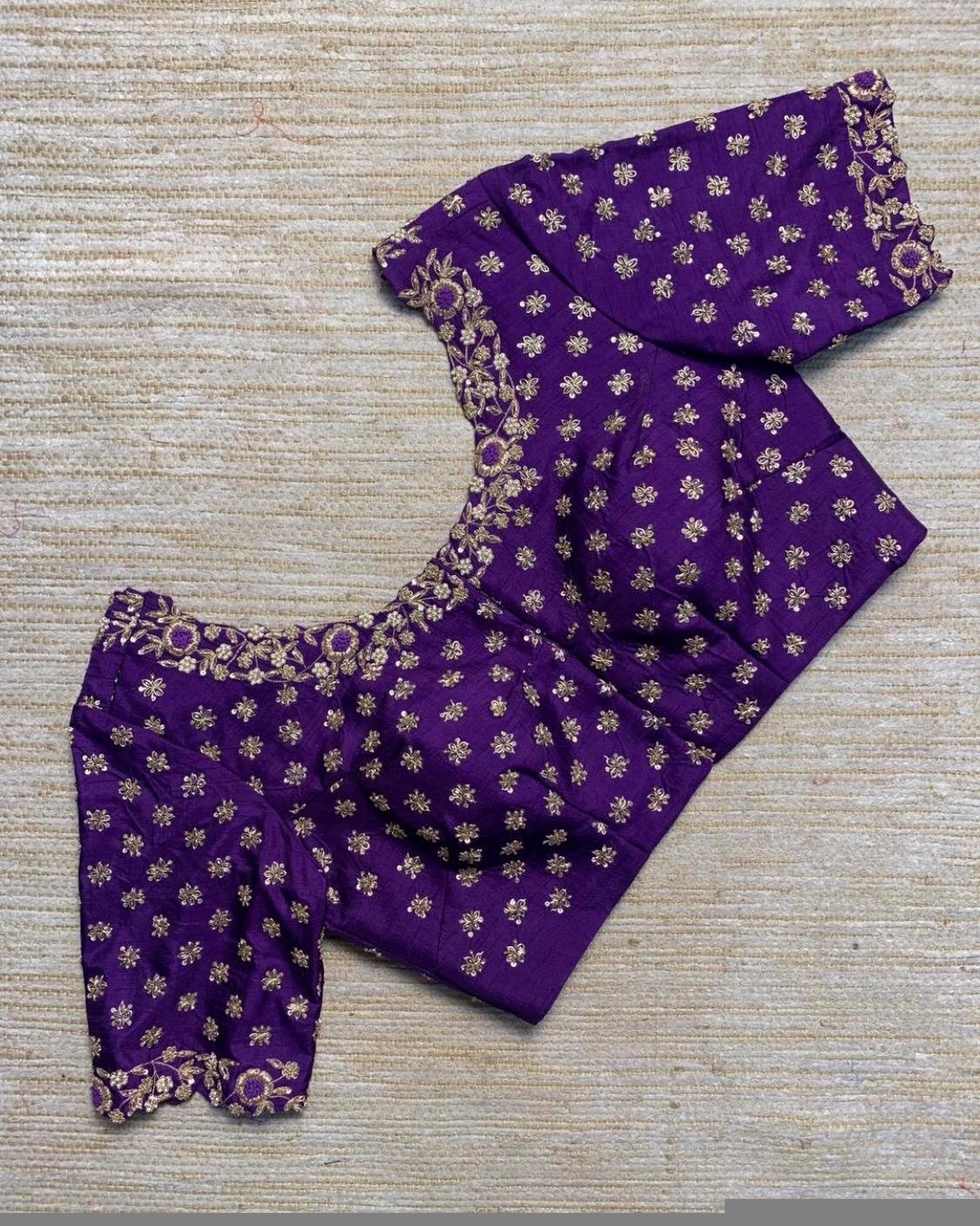 pure silk hand embroidery blouse/saree maggam blouse/purple zardosi blouse usa/hand embroidered moderblouse/purple ready made blouse zardosi