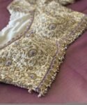 pure silk hand embroidery blouse/cream saree maggam blouse/raw silk zardosi blouse/hand embroidered blouse/cream ready made blouse zardosi