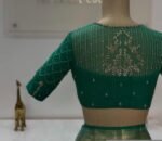 Hand Embroidered Zardosi Silk Blouse: Green Maggam Work, Elbow Sleeve,Rama green blouse,modern blouse,handwork blouse,plus size blouse, USA