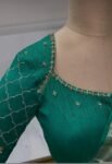 Hand Embroidered Zardosi Silk Blouse: Green Maggam Work, Elbow Sleeve,Rama green blouse,modern blouse,handwork blouse,plus size blouse, USA