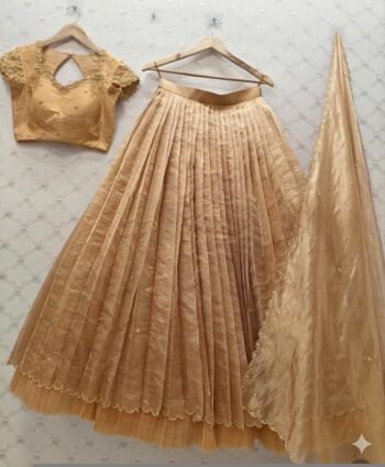 Golden  Silk Lehenga Set/Hand Embroidered Crop Top, Indian Wedding Outfit,gold tissulehenga, silver  lehenga,tissue lehenga,crop top skirt