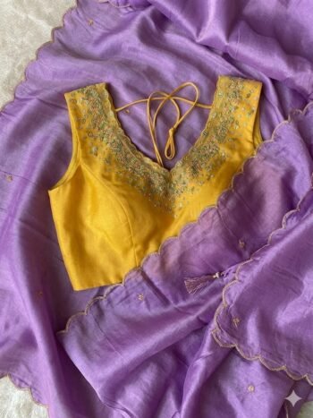 Blue tissue silk saree with hand embroidered blouse/blue saree with pink hand work blouse|sarees blue pure silk scall saree with blouse