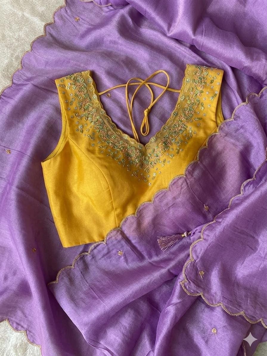 Blue tissue silk saree with hand embroidered blouse/blue saree with pink hand work blouse|sarees USA/blue pure silk scall saree with blouse